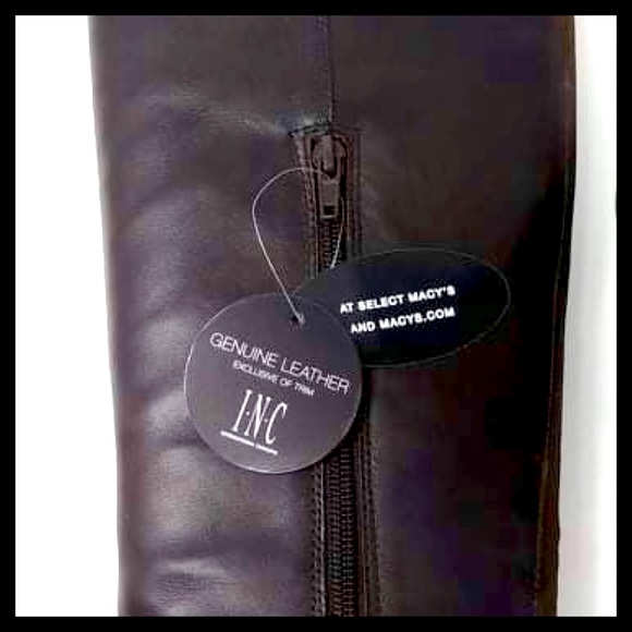 INC International Concepts Leather Closed Toe Knee High Riding Boots Dark Brown - Picture 8 of 10